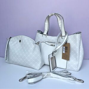 Steve Madden White Satchel Bag Set Pouch Strap Structured Handbag